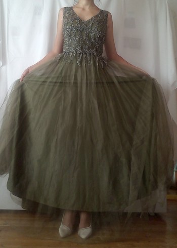 V Yaka Haki Renk Abiye (S/M Beden) - Görsel 8