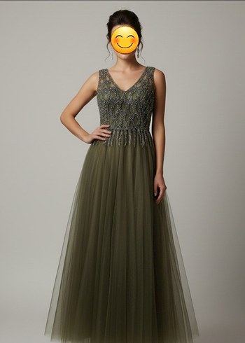 V Yaka Haki Renk Abiye (S/M Beden) - Görsel 2