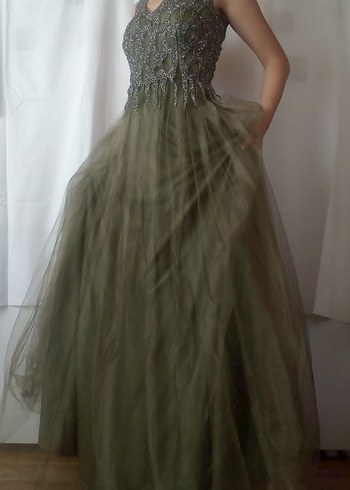 V Yaka Haki Renk Abiye (S/M Beden) - Görsel 6