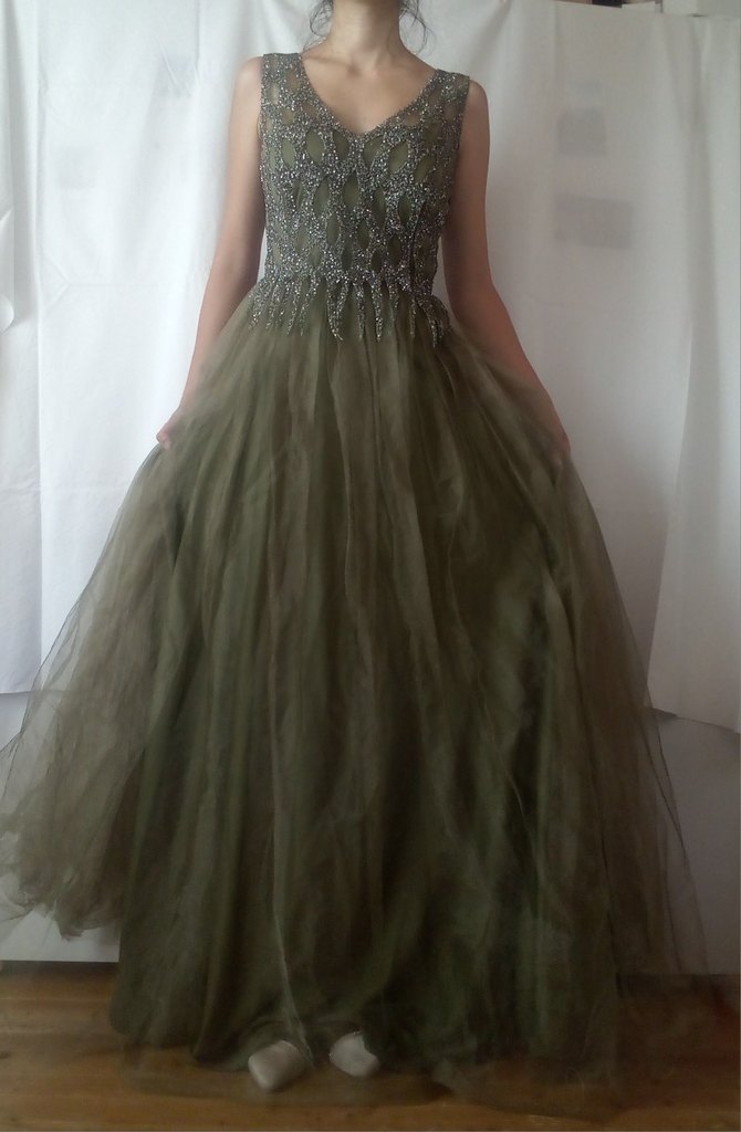 V Yaka Haki Renk Abiye (S/M Beden) - Görsel 3