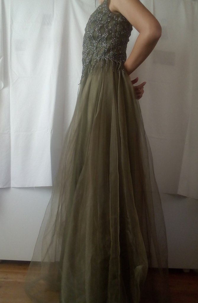 V Yaka Haki Renk Abiye (S/M Beden) - Görsel 5