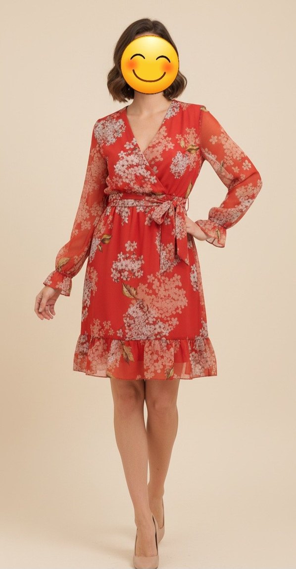 Nar Çiçeği, Çiçek Desenli Kadın Elbise - Görsel 2