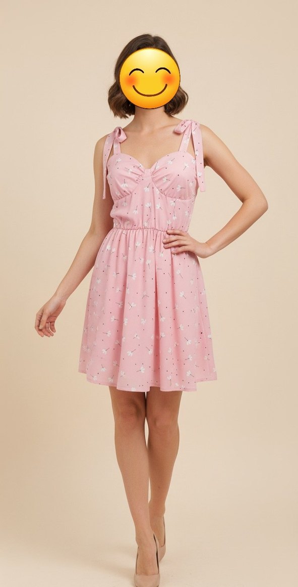 Pembe Elbise Pilili ve Askılı - Görsel 2