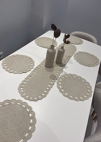 Modern Klasik Gri Masa Örtüsü Seti runner supla
