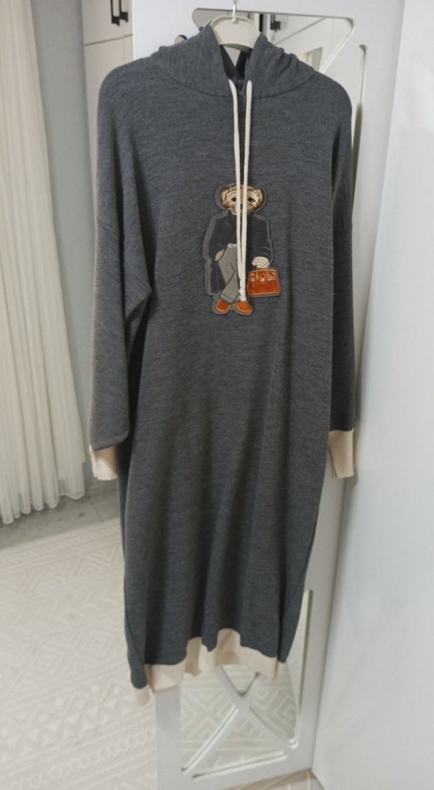 Gri Kapüşonlu Uzun Kollu Kadın Sweatshirt - Görsel 2