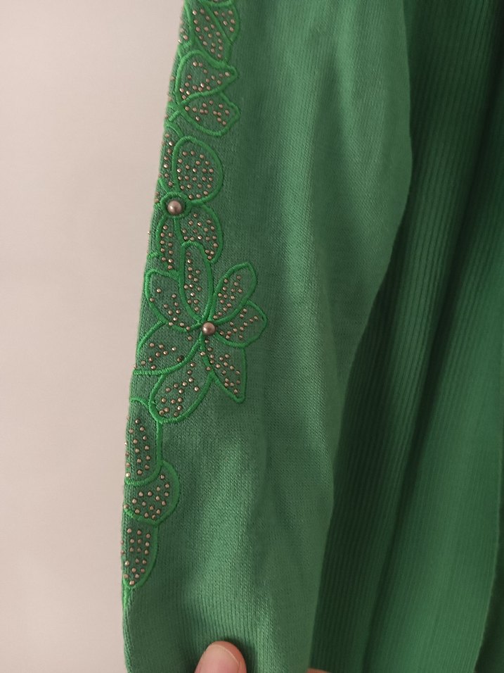 Uzun Yeşil Salaş Kadın Hırka - Görsel 2