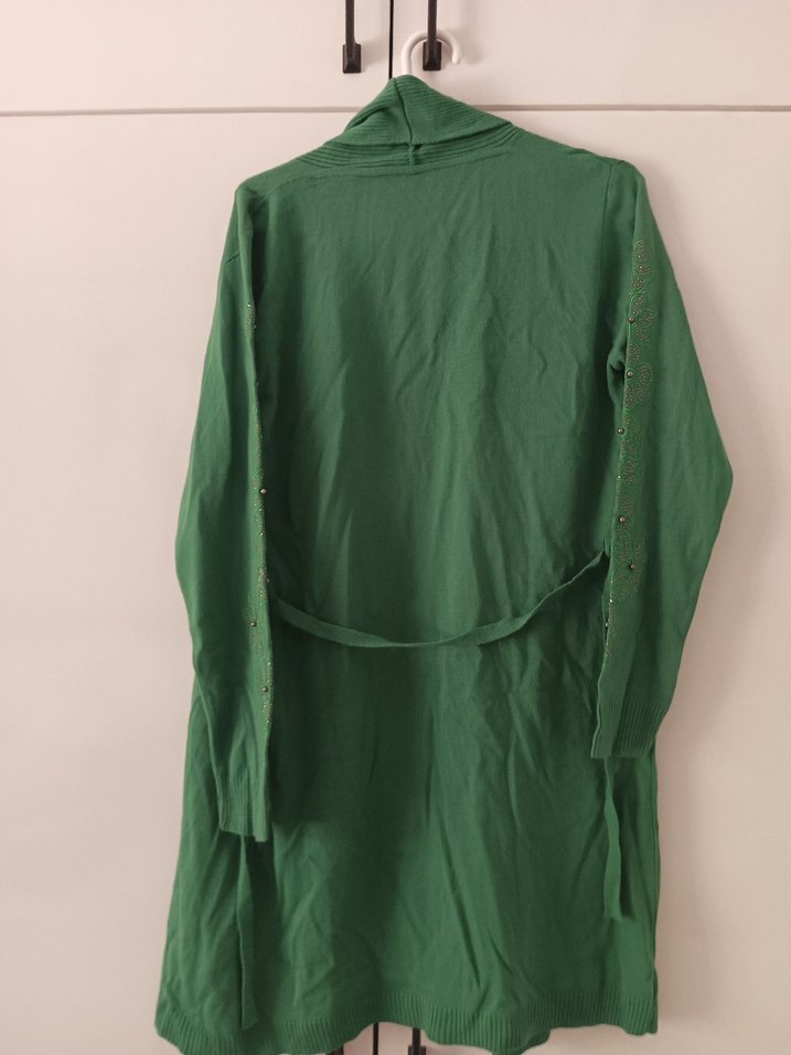 Uzun Yeşil Salaş Kadın Hırka - Görsel 3