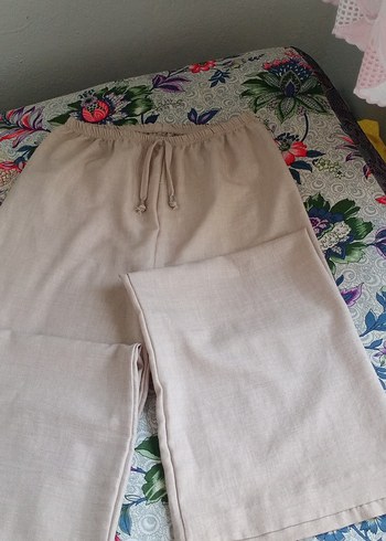 Trendyol & Milla Bej Kadın Keten Salaş Midi Pantolon