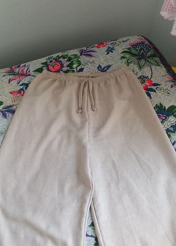 Bej Kadın Keten Salaş Midi Pantolon