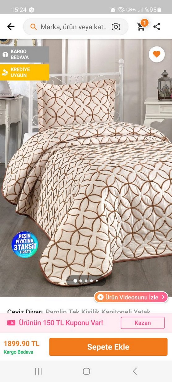 Bej Parlak Düz Desen Yatak Örtüsü - Görsel 3