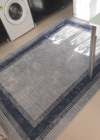 Çağdaş Mavi lacivert Gri Çizgili Halı - Görsel 2