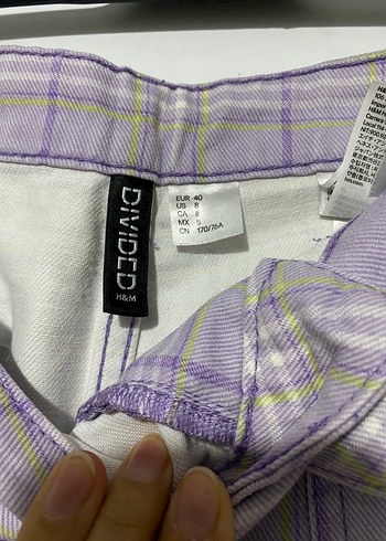 40 Beden mor Renk H&M Mor Ekoseli Düğmeli Kadın Pantolon