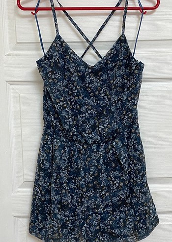 Mango Lacivert Çiçek Desenli Askılı Kadın şort Tulum - Görsel 2