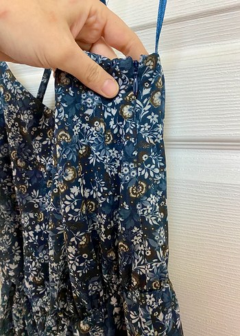 Mango Lacivert Çiçek Desenli Askılı Kadın şort Tulum - Görsel 5