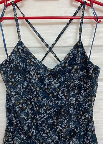 Mango Lacivert Çiçek Desenli Askılı Kadın şort Tulum - Görsel 4