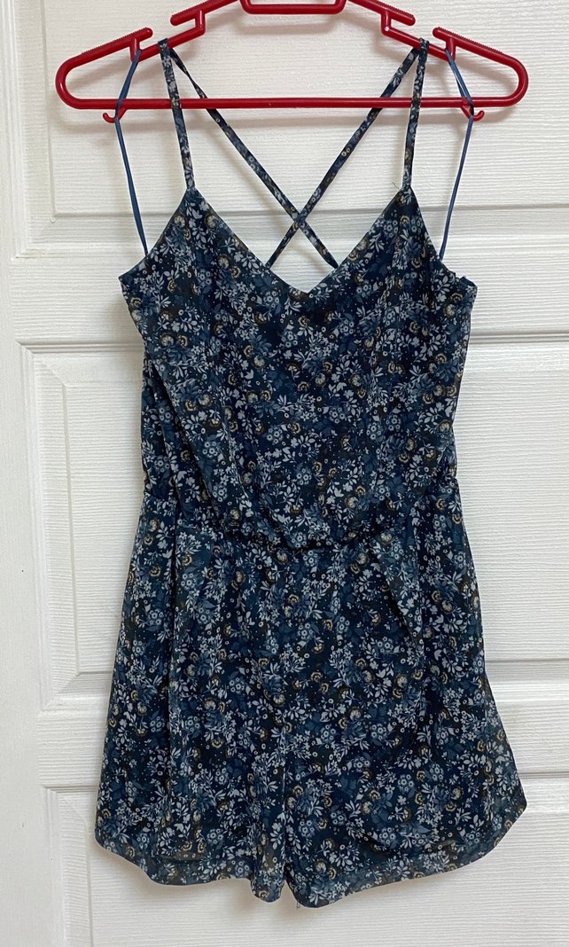 Mango Lacivert Çiçek Desenli Askılı Kadın şort Tulum - Görsel 2