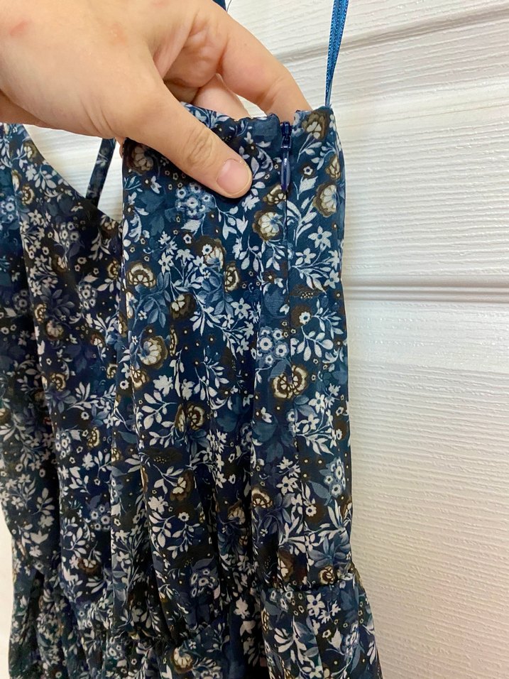 Mango Lacivert Çiçek Desenli Askılı Kadın şort Tulum - Görsel 5