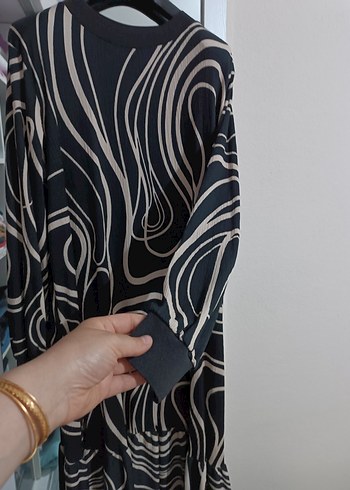 Zebra Desenli Uzun Kollu etek fırfırlı Kadın Elbise