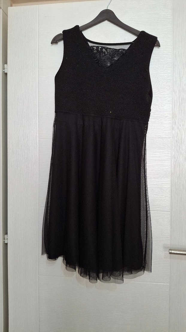 Siyah V Yakalı Pilili Midi Gotik Elbise - Görsel 2