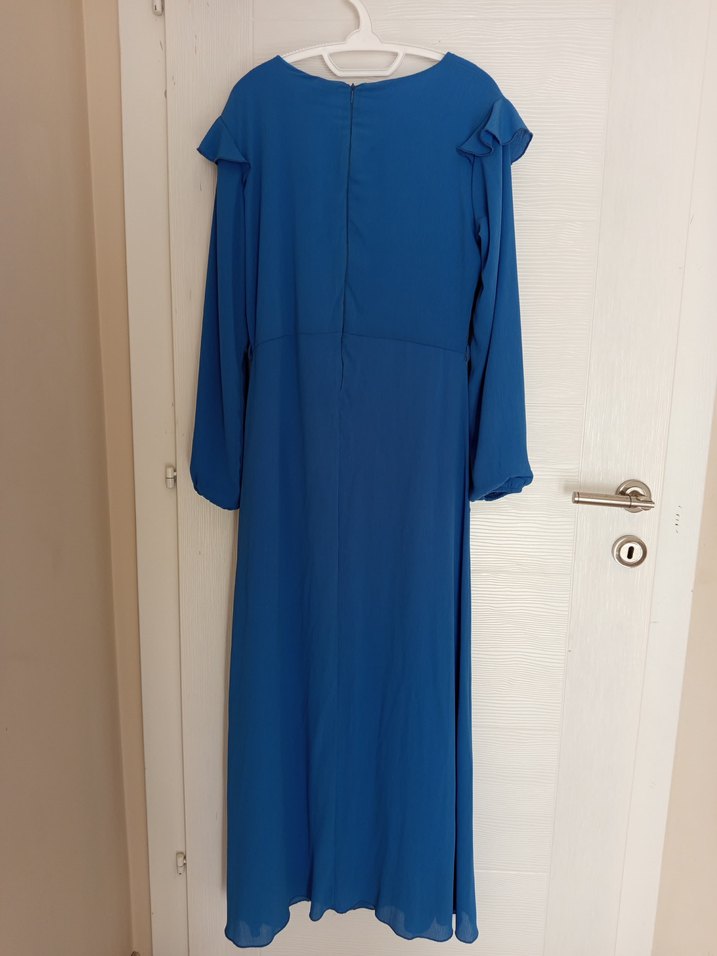 Uzun Kol, Volan Detaylı Mavi Elbise - Görsel 2