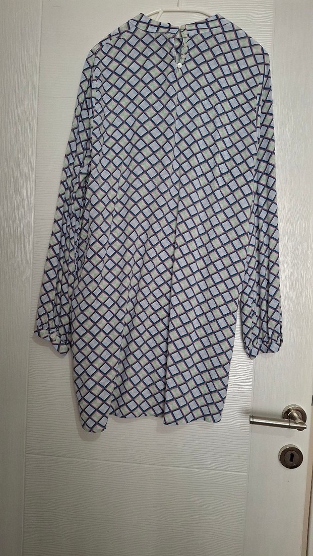 Gri Çok Renkli Bağlama Desenli Bluz - Görsel 2