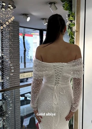 Dantelli Uzun Kollu Straplez Beyaz elbise - Görsel 3