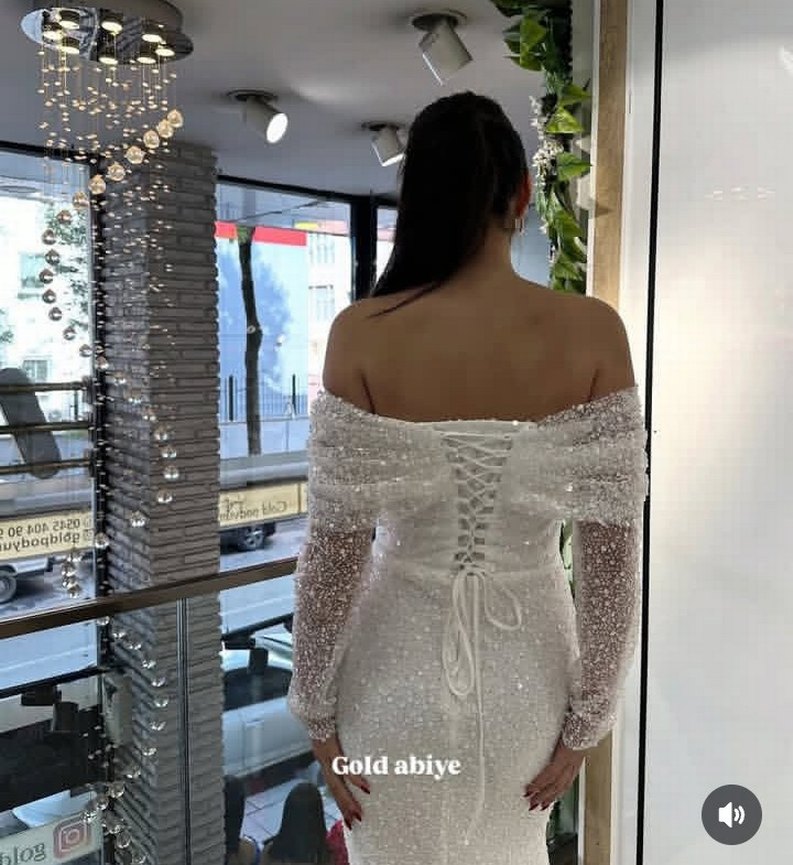 Dantelli Uzun Kollu Straplez Beyaz elbise - Görsel 3