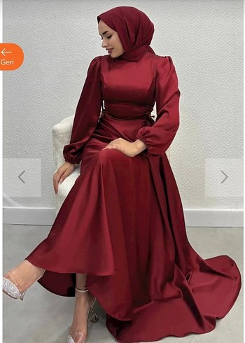 Bordo Drapeli Uzun Abiye Elbise - Görsel 2