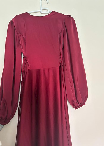 Bordo Drapeli Uzun Abiye Elbise - Görsel 3