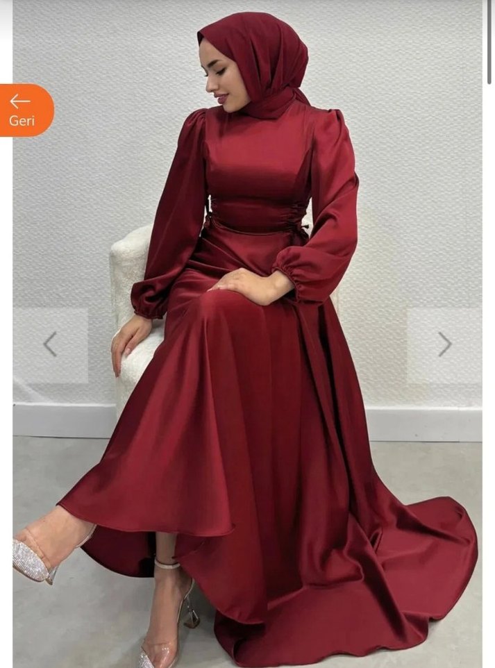 Bordo Drapeli Uzun Abiye Elbise - Görsel 2