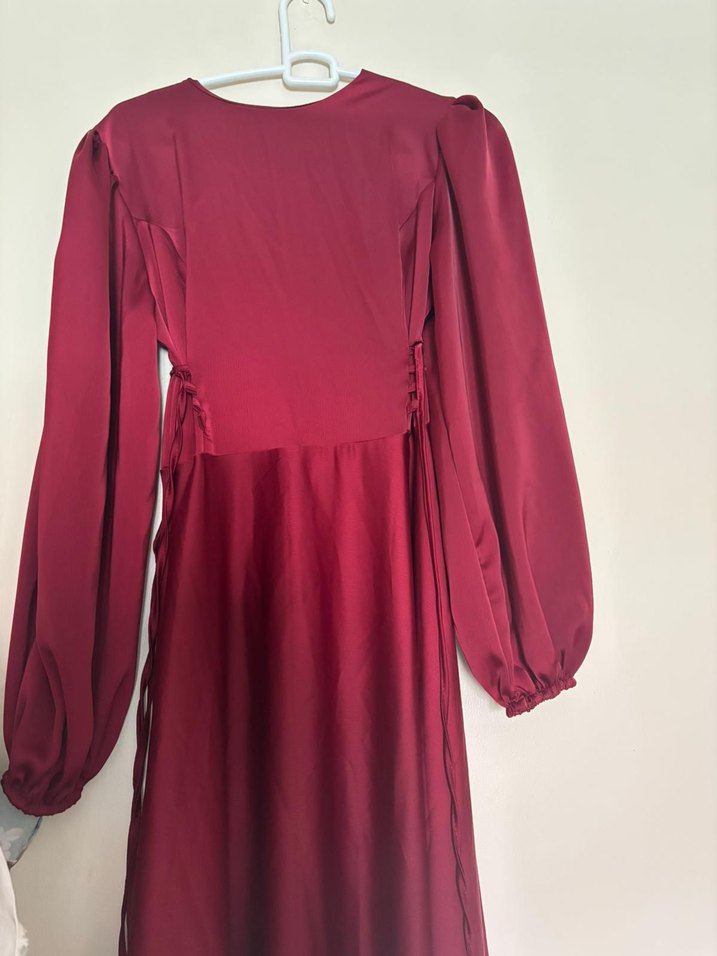 Bordo Drapeli Uzun Abiye Elbise - Görsel 3