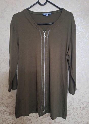 V Yaka Fermuarlı Bej  Hırka - Görsel 2