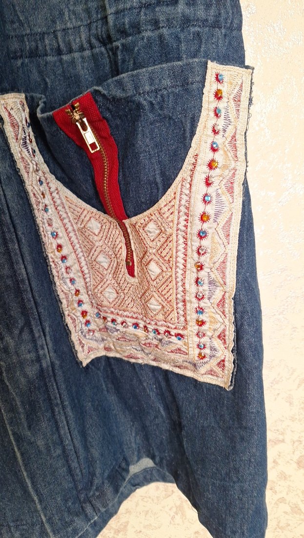 Renkli Nakışlı Uzun Kadın Kot Ceket L-XL-XXL UYUMLUDUR - Görsel 5