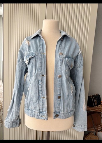 Kadın Bej Nakışlı Düğmeli Denim Ceket