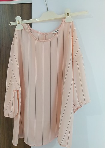 Pembe Çizgili Kadın Bluz, Salaş Kesim, Uzun Kollu