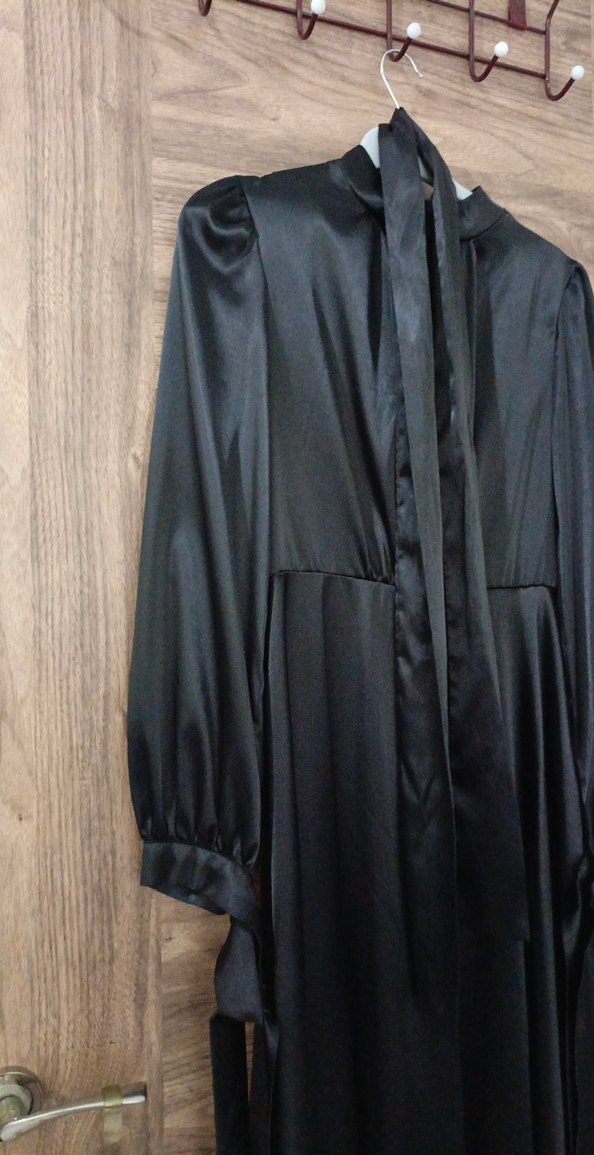 Siyah Drapeli Uzun Kadın tesettür abiye elbise - Görsel 3