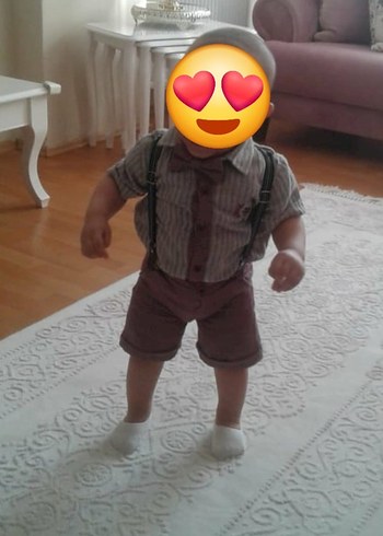 1,5 Yaş Beden kahverengi Renk Askılı papyonlu Bebek Erkek Takım
