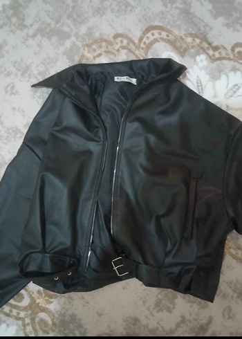 Beli Kemerli Siyah Deri Kadın Ceket - Görsel 3