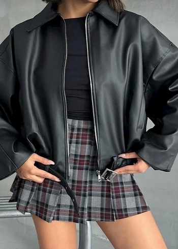 Beli Kemerli Siyah Deri Kadın Ceket - Görsel 2