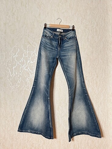 Blue denim bell bottom low rise