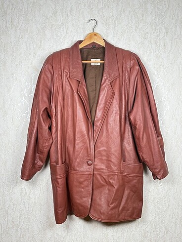 Vintage Oversize Deri Ceket | 90?lar Esintili | Kahverengi Kirem