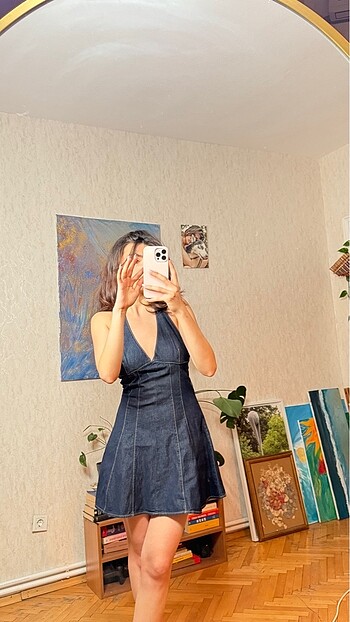 xs Beden ZARA HALTER DENİM ELBİSE
