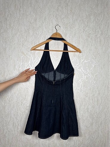 Zara ZARA HALTER DENİM ELBİSE