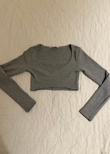 xs Beden gri Renk Gri Uzun Kollu Crop Top