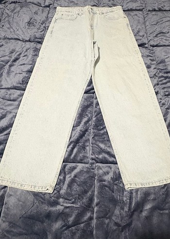 Beyaz Gri Rahat Kesim Midi Kot Pantolon - Görsel 2