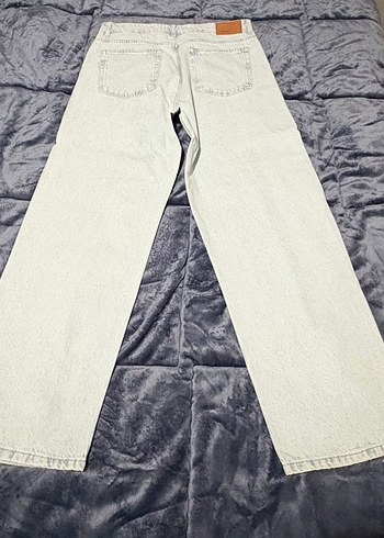 Beyaz Gri Rahat Kesim Midi Kot Pantolon - Görsel 3