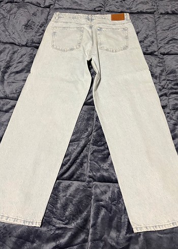 Beyaz Gri Rahat Kesim Midi Kot Pantolon - Görsel 4