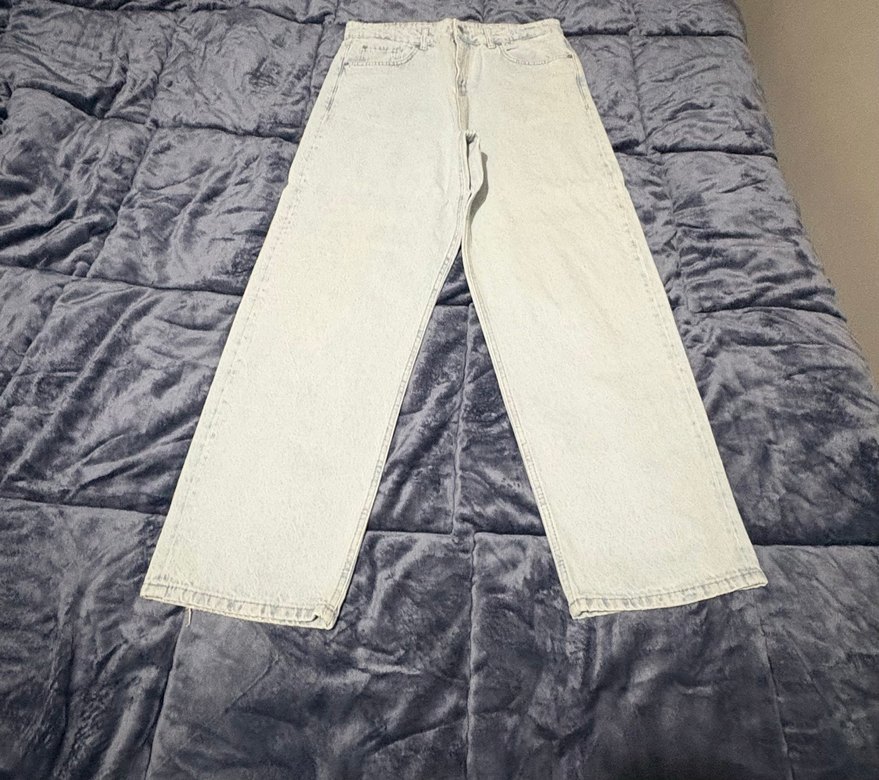 Beyaz Gri Rahat Kesim Midi Kot Pantolon - Görsel 2