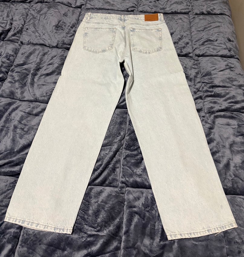 Beyaz Gri Rahat Kesim Midi Kot Pantolon - Görsel 4