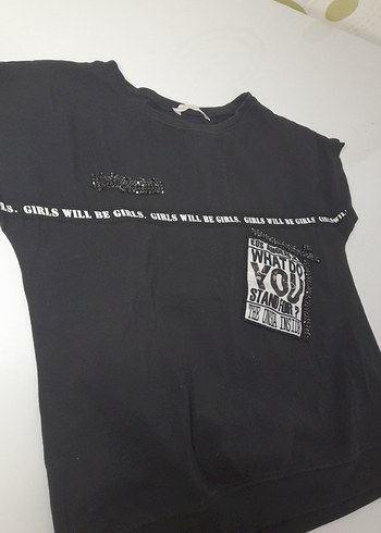 Siyah Baskılı Cool Kız Tişörtü, Kısa Kollu - Görsel 4